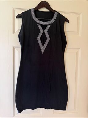 Black Sleeveless Mini Dress with Silver Beaded Neckline